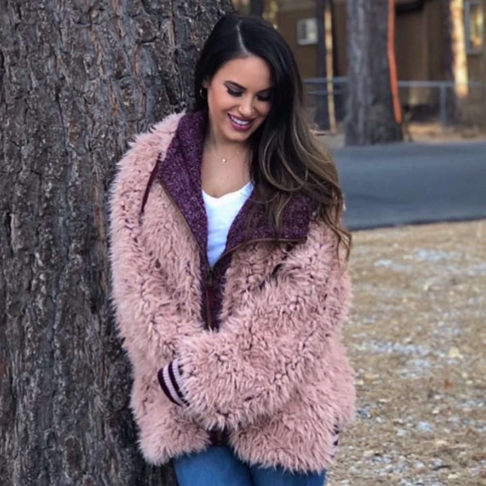 Oversized Free People pink fuzzy jacket